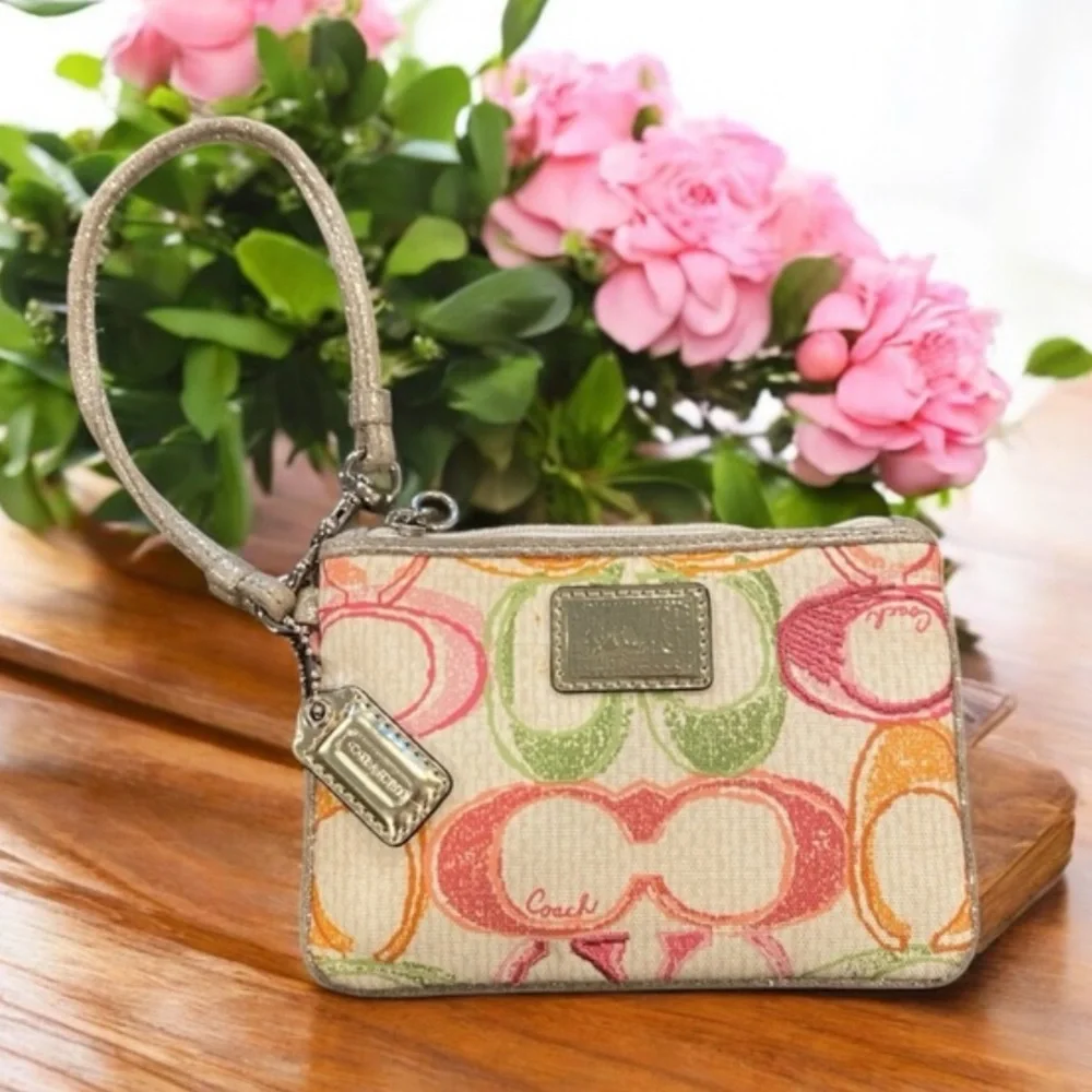 Vintage Coach Poppy Collection Colorful Watercolor Wristlet Bag EUC